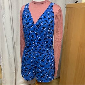 Blue Short Romper w/ Geometric Print